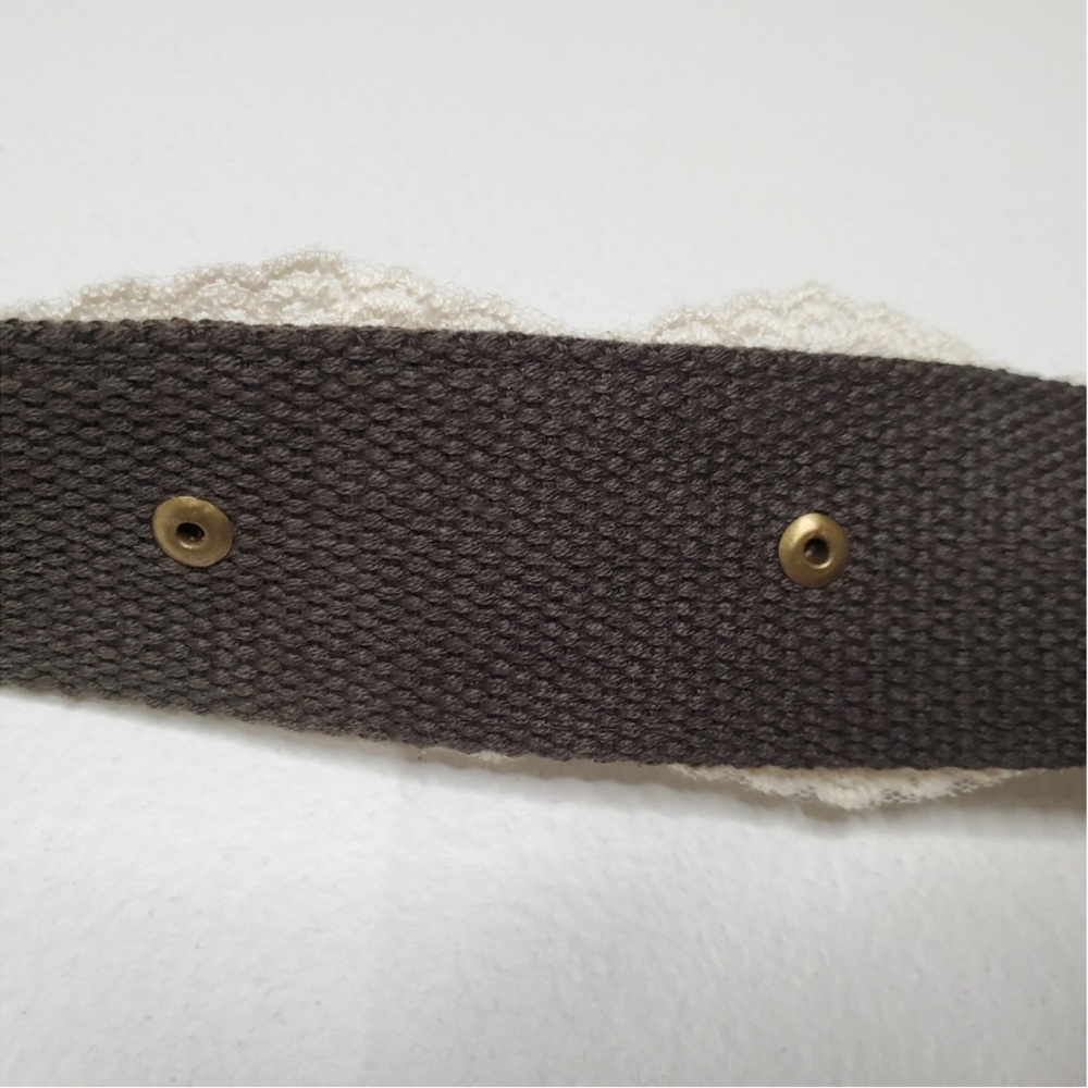 Lace Boho Belt Round Brass Buckle Flat Studs Olive Green Backing - Picture 4 of 8